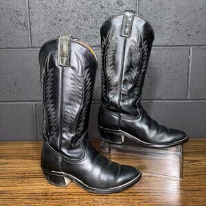 Vintage Texas Black Leather Cowboy Boots Women’s 6.5B Western Made in USA